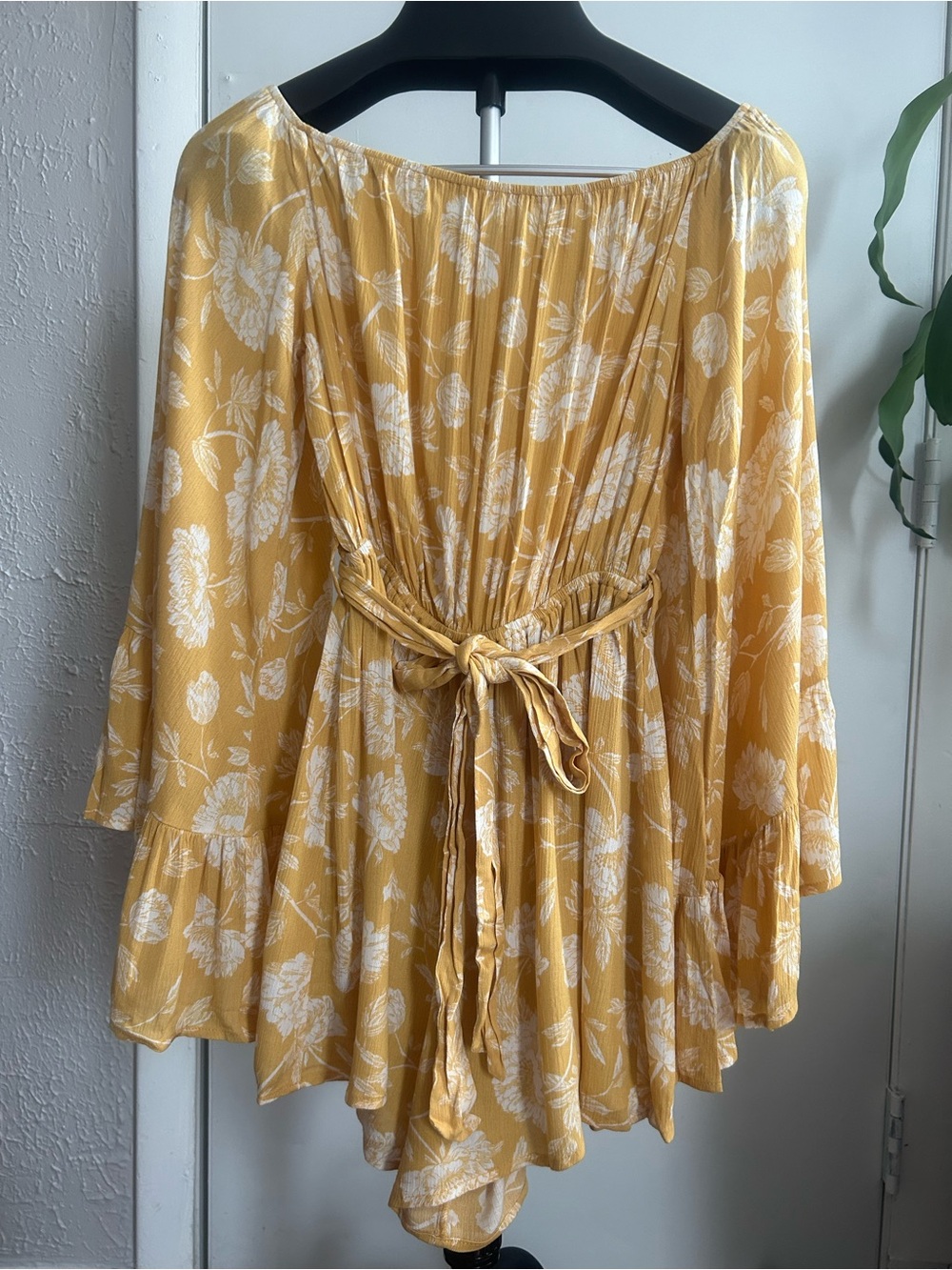 FAVLUX Yellow and White Floral Off-Shoulder Romper